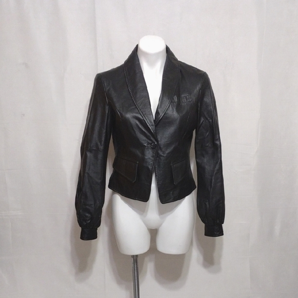 Metrostyle Vintage Black Cropped Moto Leather Jacket Women's Size 8 Edgy Retro